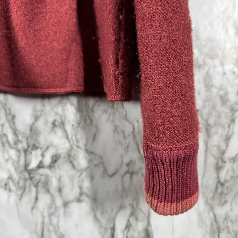 Cabelas Sweater Womens L Red Long Sleeve Thick Ribbed Knit Wool Full Zip
